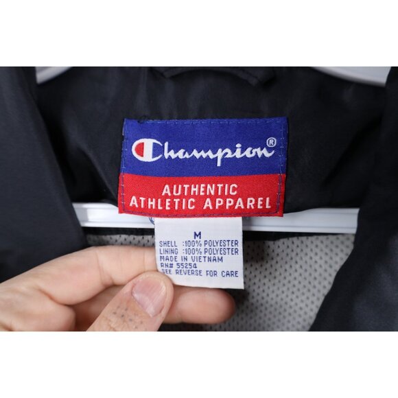 Vintage 90s Champion Mens Medium Spell Out Lined Windbreaker Bomber Jacket Black - Picture 11 of 16